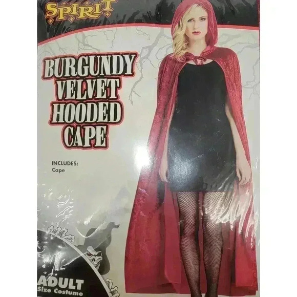Burgundy Velvet Hooded Cape - Picture 1 of 4